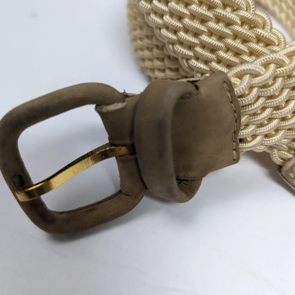 Braided Elastic Beige Men’s Belt with Suede Buckle